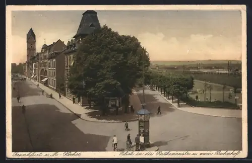 AK Frankfurt a. M.-Höchst, Blick in die Rathenaustrasse, Bahnhof