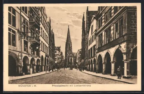 AK Münster i. W., Prinzipalmarkt, Lambertikirche