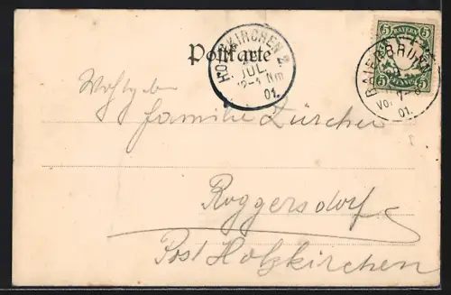 AK Baierbrunn, Ortsansicht mit Kirche und Wohnhäusern