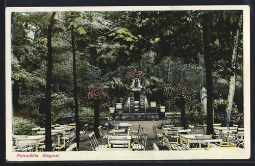 AK Siegmar, Gasthaus Pelzmühle, Garten mit Brunnenanlage