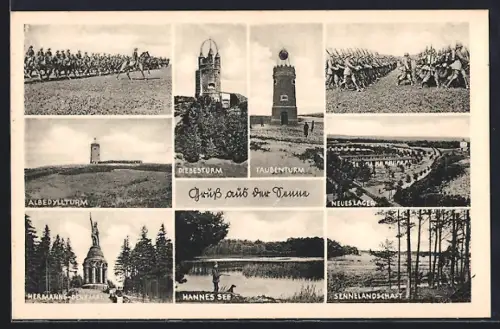 AK Senne, Diebesturm, Taubenturm, Hermann-Denkmal, Hannes See, Sennelandschaft, neues Lager