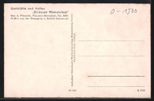 AK Potsdam-Bornstedt, Gaststätte und Kaffee Elsässer Weinstuben, Bes. A. Pitzschk