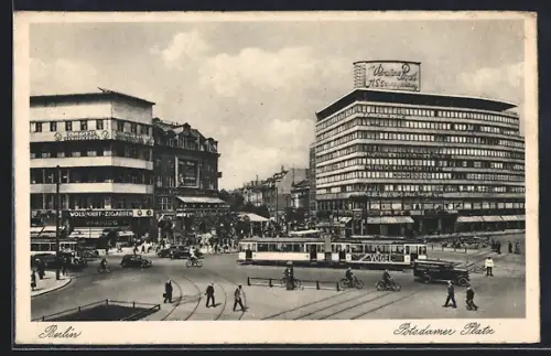 AK Berlin-Tiergarten, Columbushaus am Potsdamer Platz, Strassenbahn, Bauhaus