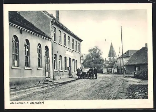 AK Atensleben, Ortspartie mit Auto