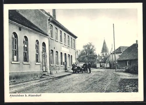 AK Atensleben, Ortspartie mit Auto