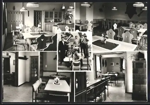 AK Kiliansroda, Restaurant Kiliansroda, Innenansicht vom Speisesaal, Musikkapelle