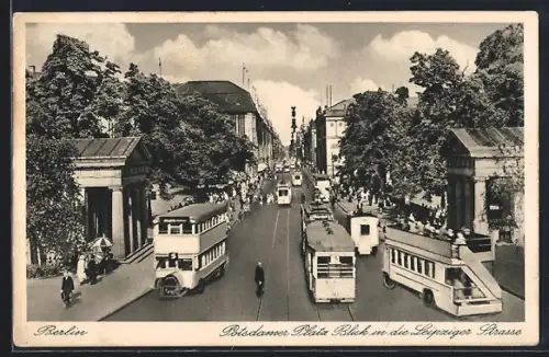 AK Berlin-Tiergarten, Potsdamer Platz, Blick in die Leipziger Strasse