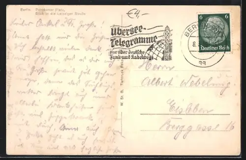 AK Berlin-Tiergarten, Potsdamer Platz, Blick in die Leipziger Strasse