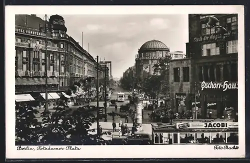 AK Berlin-Tiergarten, Potsdamer Platz mit Geschäften und Kempinski-Haus