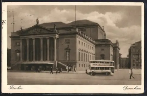 AK Berlin, Opernhaus, Doppeldecker-Autobus, Unter den Linden