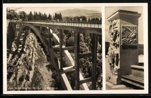 AK Echelsbach, Echelsbacher Brücke mit Denkmal