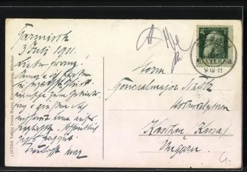 AK Garmisch, Partie in der Sonnenstrasse mit Blick auf die Kirche