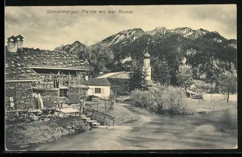 AK Oberammergau, Partie an der Ammer