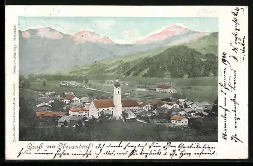 AK Oberaudorf, Ortsansicht mit Kirche aus der Vogelschau