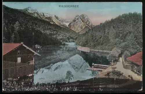 AK Riessersee, Blick auf den See vom Berghang aus