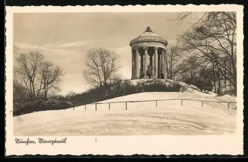 AK München-Schwabing, Monopteros im Winter