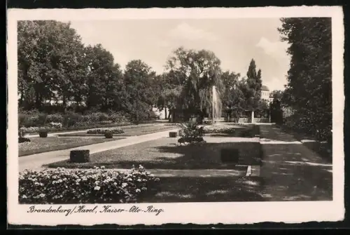 AK Brandenburg /Havel, Kaiser-Otto-Ring mit Anlagen und Springbrunnen