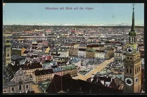 AK München, Ortsansicht mit Blick auf die Alpen
