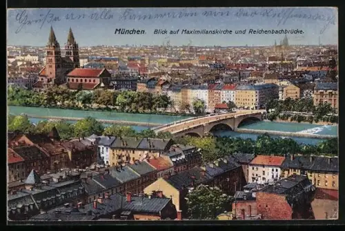 AK München, Blick auf Maximilianskirche und Reichenbachbrücke