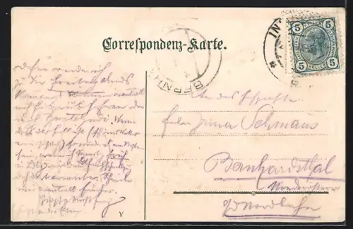 Präge-AK Innsbruck, Inneres der Hofkirche, Passepartout mit Wanderer