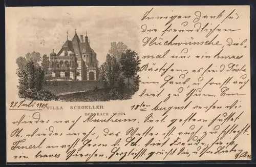 Lithographie Wien, Dornbach, Die Villa Schoeller