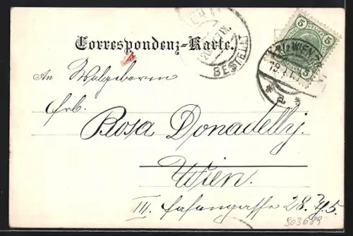 Künstler-AK Neuwaldegg, Gasthaus Rohrerhütte mit Blick auf Wien