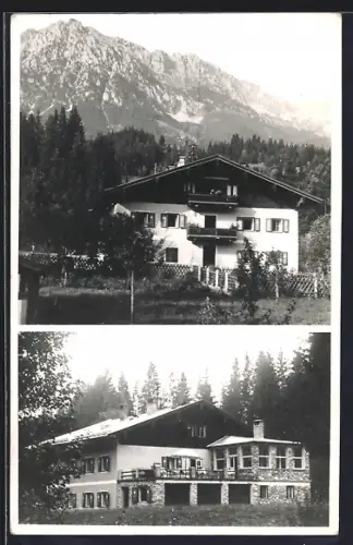 Foto-AK Scheffau am Wilden Kaiser, Ansichten der Hotel-Pension Tannenheim