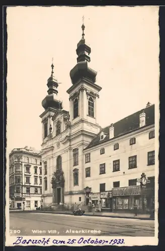 AK Wien, Die Alserkirche mit Café und Modegeschäft