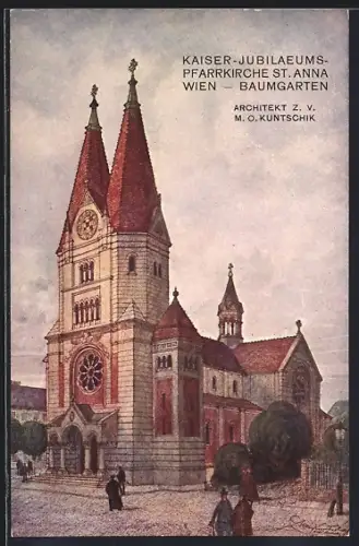 Künstler-AK Wien, Kaiser-Jubilaeums-Pfarrkirche St. Anna, Baumgarten