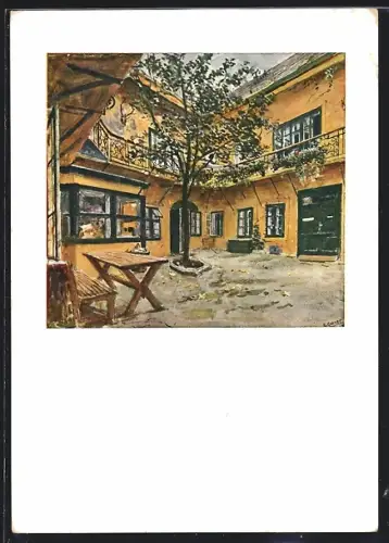 AK Wien, Innenhof der Firma Dr. A. Kutiak, Erzeugung chem. pharm. Präparate und Petrus-Apotheke