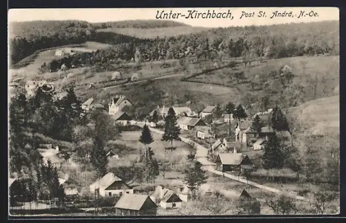 AK St. Andrä-Wördern, Unter Kirchbach bei St. Andrä, Ortsansicht aus der Vogelschau