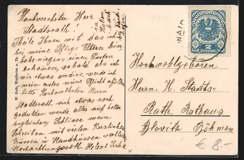 AK Waidhofen a. Th., Hauptplatz mit Brunnen und Blick zur Kirche