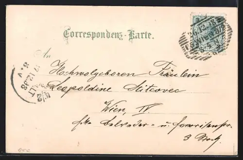 Lithographie Wien, Die Börse, Tegethoff-Monument, Deutsches Volkstheater