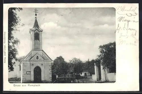 AK Wartmannstetten, Gruss aus Ramplach, Frontansicht der Kirche