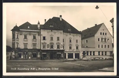 AK Eggenburg /N. Ö., Hauptplatz Grätzl mit Café Eggensburg und Geschäft Franz Gamerith