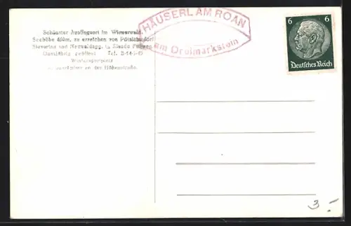 AK Wien, Dreimarkstein, Gasthof Häuserl am Roan