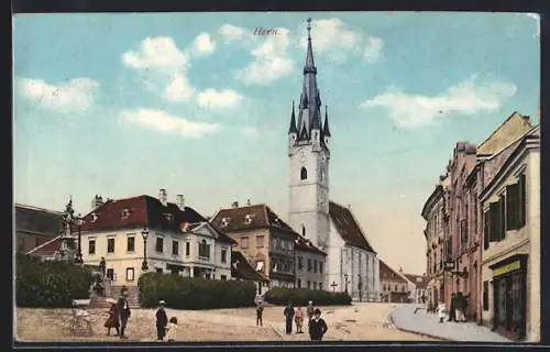 AK Horn, Strassenpartie mit Kirche