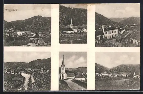 AK Mariazell, Wegscheid, Kirche, Uferpartie, Ortspartie