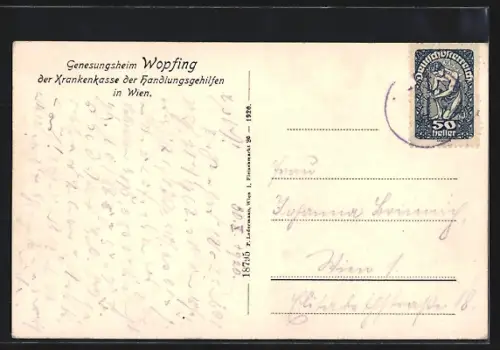 AK Waldegg /N.-Oe., Genesungsheim Wopfing der Krankenkasse der Wiener Handlungsgehilfen