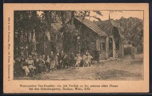 AK Wien, Stadlau, Restaurant Neu-Brasilien von Joh. Partick bei den Schrebergärten an der unteren alten Donau