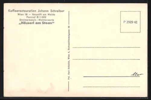 AK Wien, Neustift am Walde, Dreimarkstein, Gasthaus Alpengarten Häuserl am Stoan