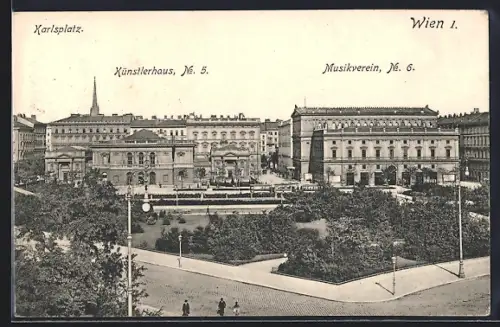 AK Wien, Karlsplatz mit Künstlerhaus No. 5 und Musikverein No. 6