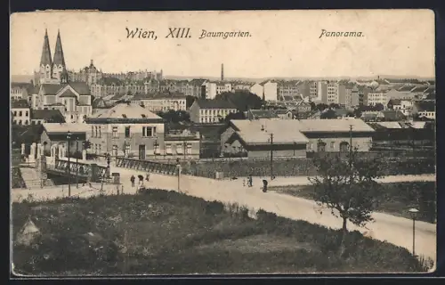 AK Wien, Baumgarten, Panorama mit Brücke