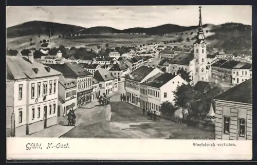 Künstler-AK Gföhl /N.-Oest., Strassenpartie mit Kirche