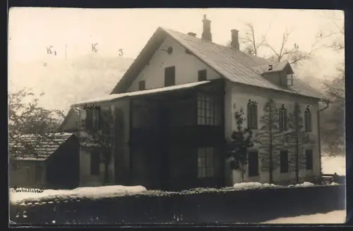 Foto-AK Bad Goisern, Gebäude mit Garten