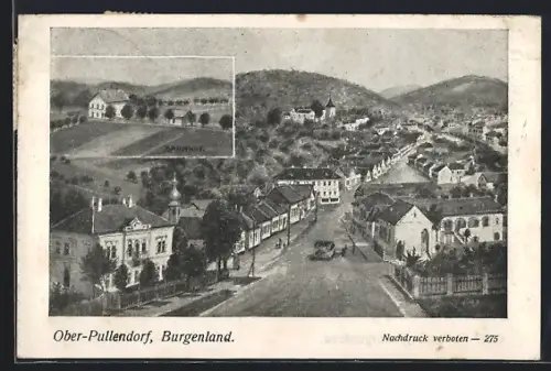 AK Ober-Pullendorf /Burgenland, Bahnhof, Ortsansicht aus der Vogelschau