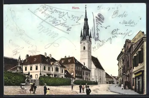 AK Horn, Strassenpartie mit Kirche