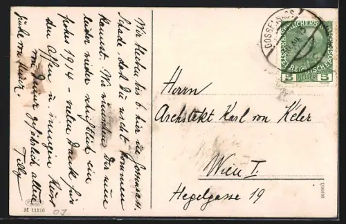 AK Gossensass, Ortsansicht gegen die Stubaier Ferner