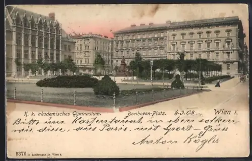 AK Wien, Der Beethoven-Platz mit K. k. akademischem Gymnasium