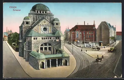 AK Essen, Strassenpartie an der Synagoge